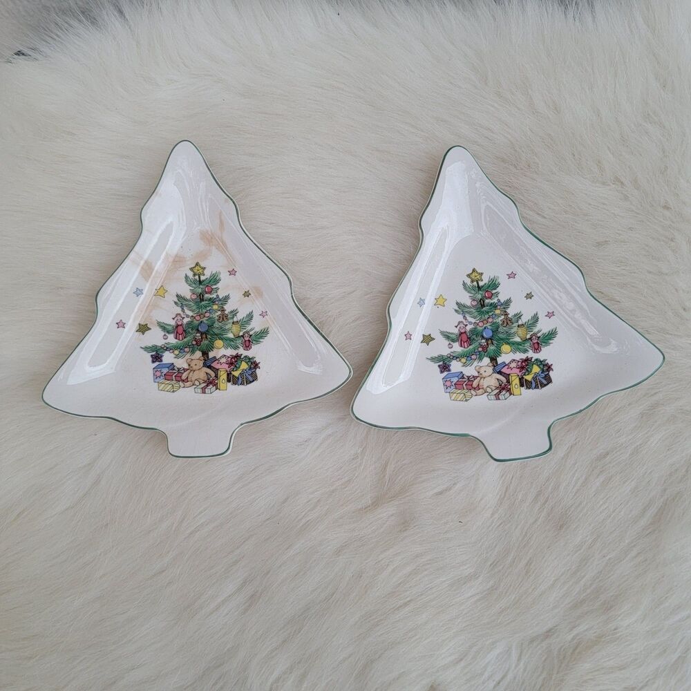Set of 2 Nikko Christmastime 6" Candy Dishes Christmas Tree Shape See Discriptio